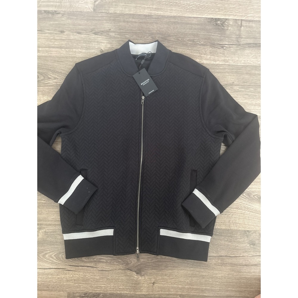 Bugatchi Mens Caviar Black Herringbone Bomber Jacket DX2000J1 NWT Size M